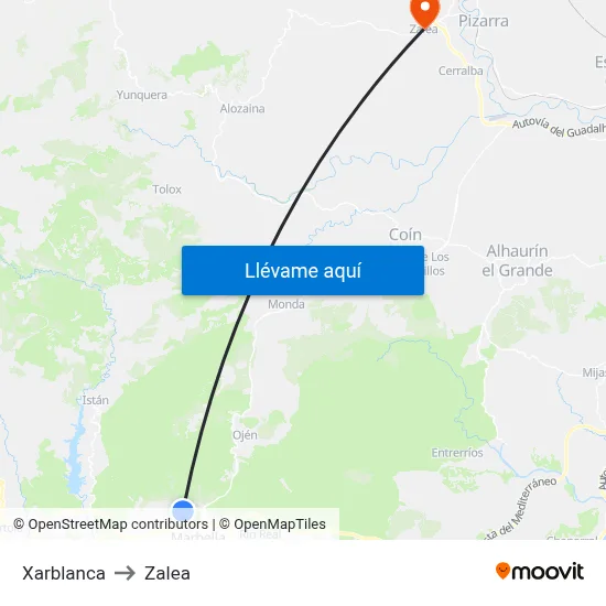 Xarblanca to Zalea map