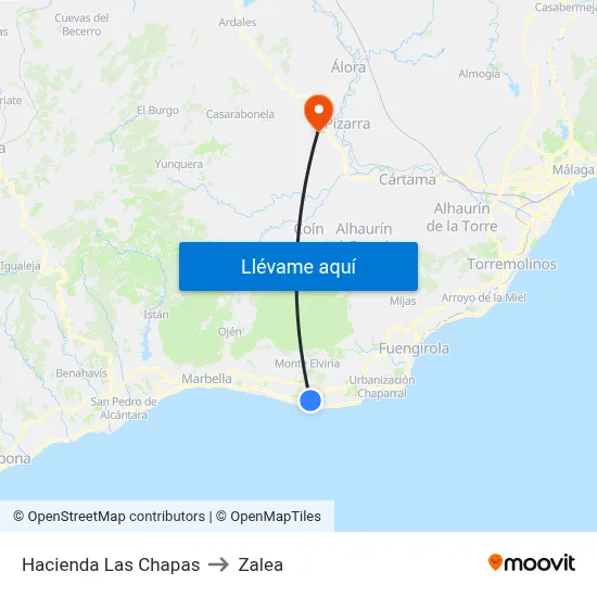 Hacienda Las Chapas to Zalea map