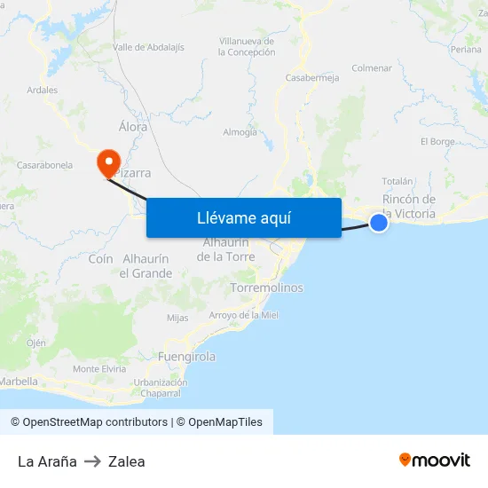 La Araña to Zalea map