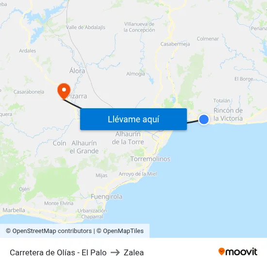 Carretera de Olías - El Palo to Zalea map