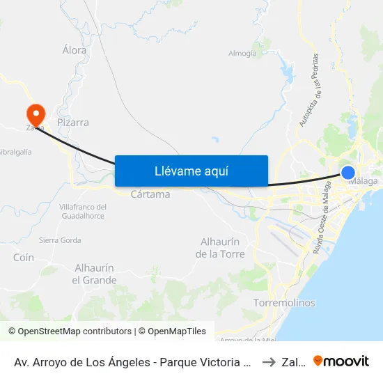 Av. Arroyo de Los Ángeles - Parque Victoria Eugenia to Zalea map