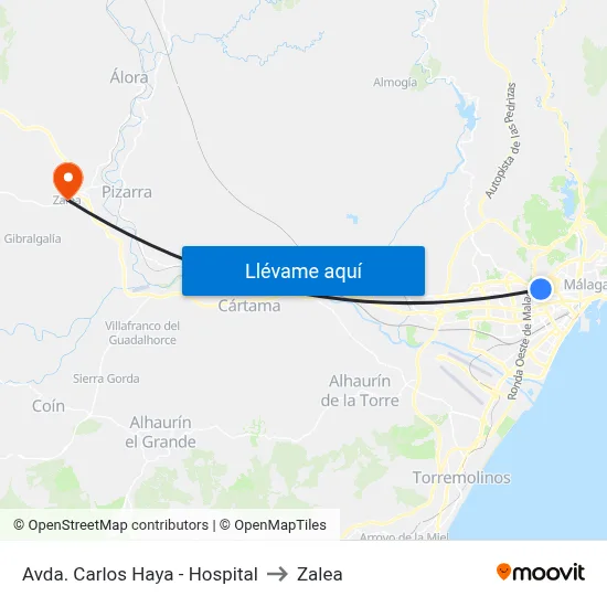 Avda. Carlos Haya - Hospital to Zalea map