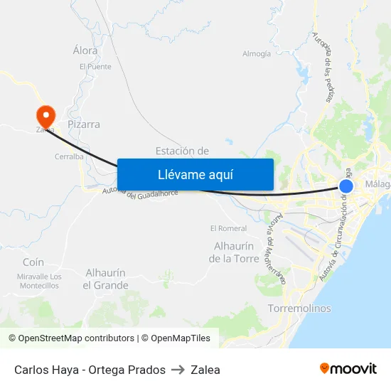 Carlos Haya - Ortega Prados to Zalea map