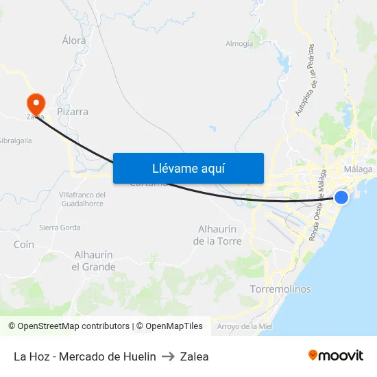 La Hoz - Mercado  de Huelin to Zalea map