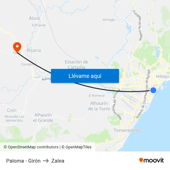 Paloma - Girón to Zalea map