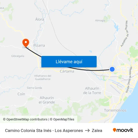 Camino Colonia Sta Inés - Los Asperones to Zalea map