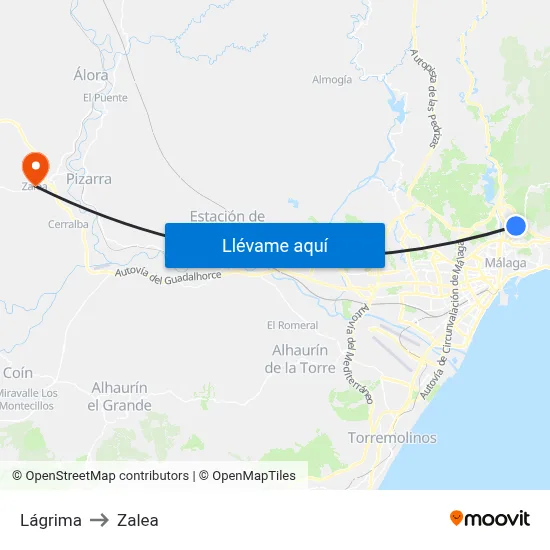 Lágrima to Zalea map