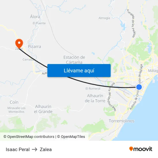 Isaac Peral to Zalea map