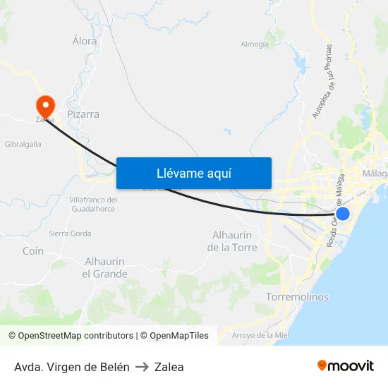 Avda. Virgen de Belén to Zalea map