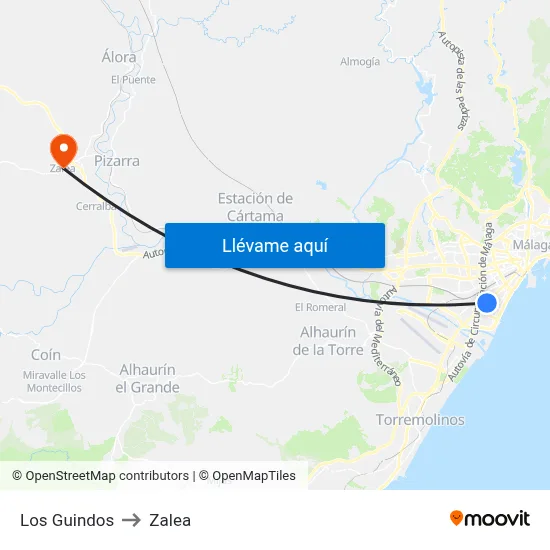 Los Guindos to Zalea map