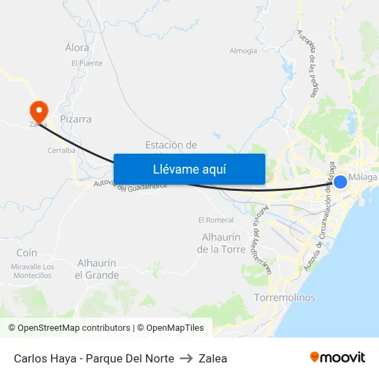 Carlos Haya - Parque Del Norte to Zalea map