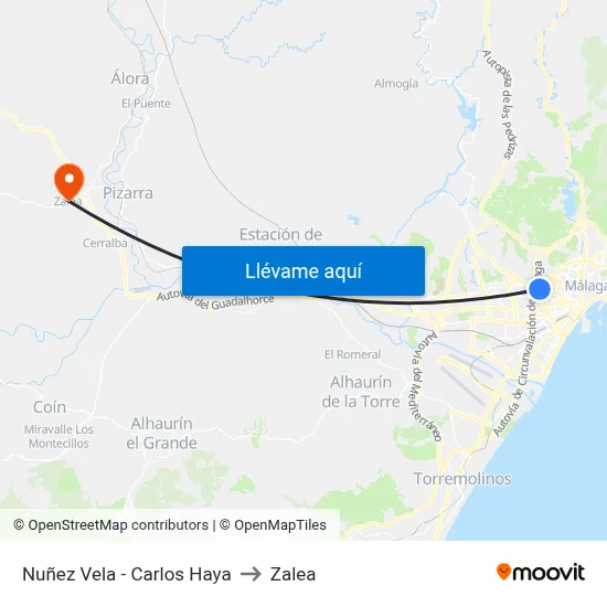 Nuñez Vela - Carlos Haya to Zalea map