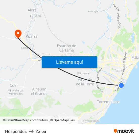 Hespérides to Zalea map