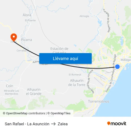 San Rafael - La Asunción to Zalea map