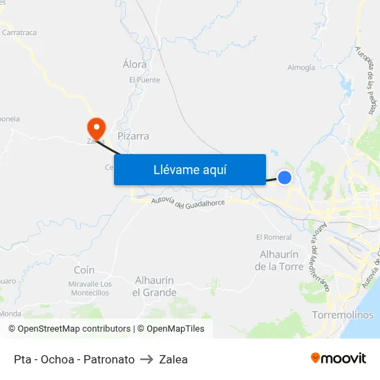 Pta - Ochoa - Patronato to Zalea map