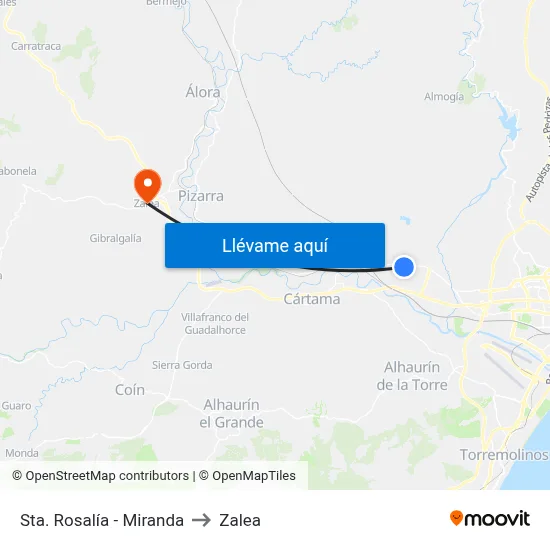 Sta. Rosalía - Miranda to Zalea map