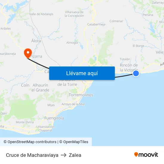 Cruce de Macharaviaya to Zalea map