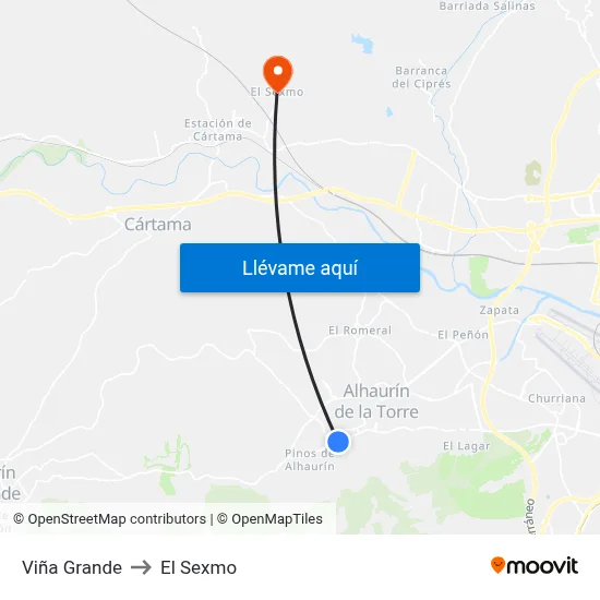 Viña Grande to El Sexmo map