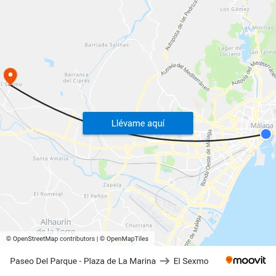 Paseo Del Parque - Plaza de La Marina to El Sexmo map