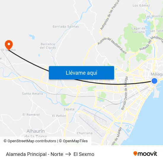 Alameda Principal - Norte to El Sexmo map