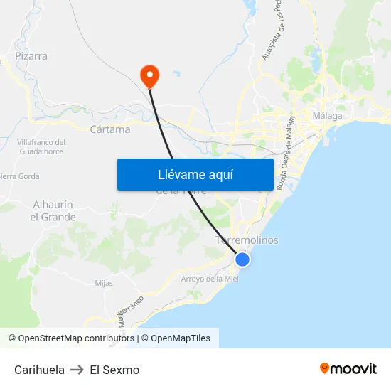 Carihuela to El Sexmo map