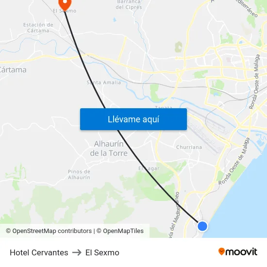 Hotel Cervantes to El Sexmo map