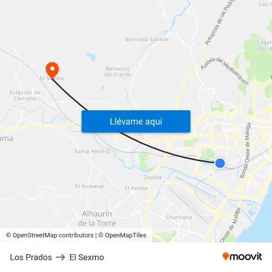 Los Prados to El Sexmo map
