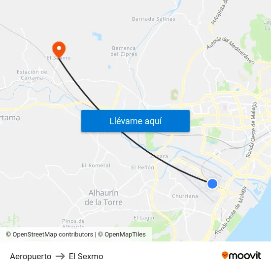 Aeropuerto to El Sexmo map