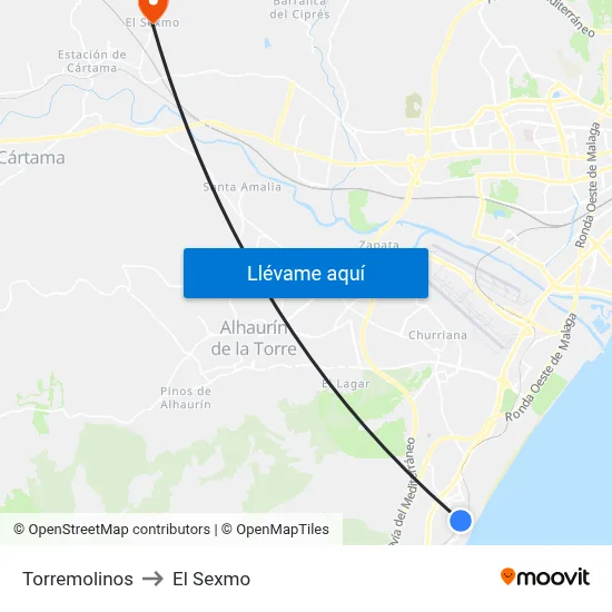Torremolinos to El Sexmo map