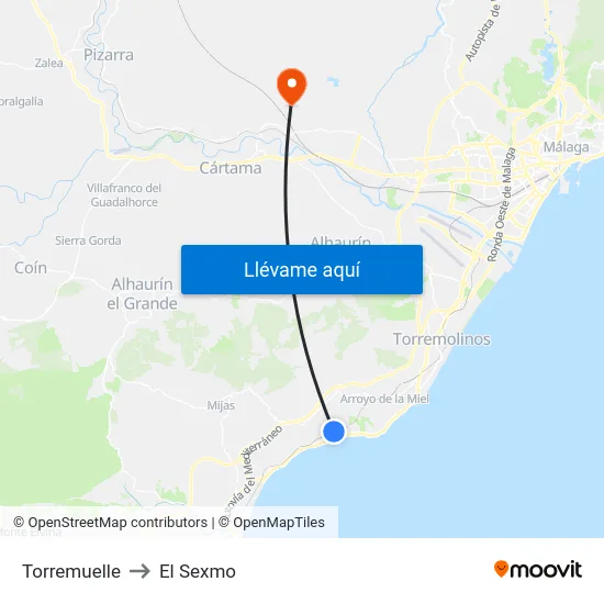 Torremuelle to El Sexmo map