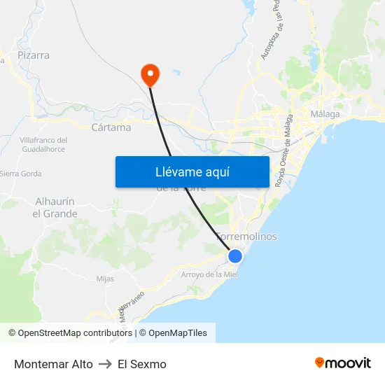 Montemar Alto to El Sexmo map