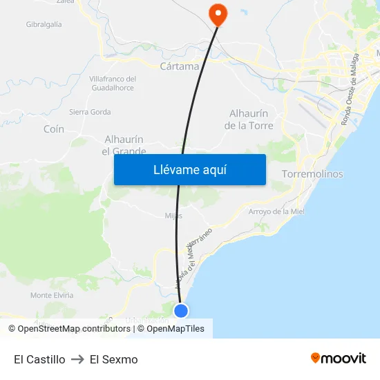El Castillo to El Sexmo map