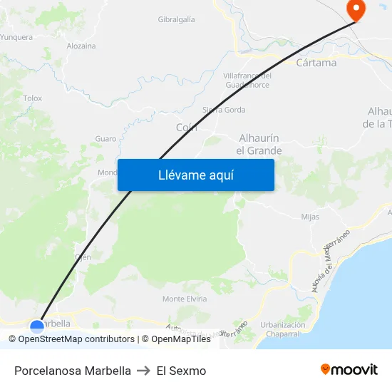 Porcelanosa Marbella to El Sexmo map