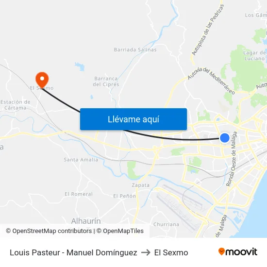 Louis Pasteur - Manuel Domínguez to El Sexmo map
