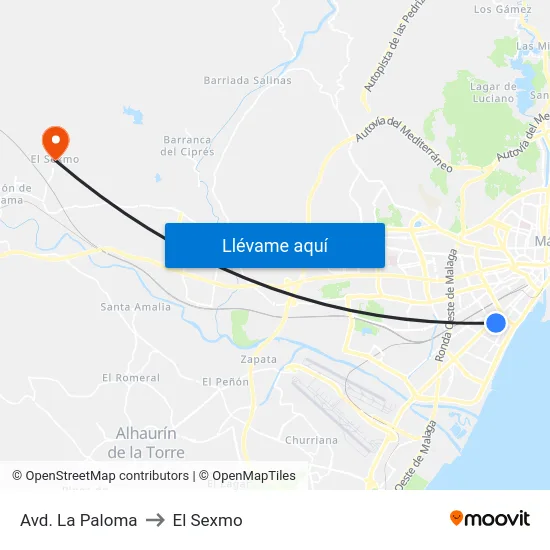 Avd. La Paloma to El Sexmo map
