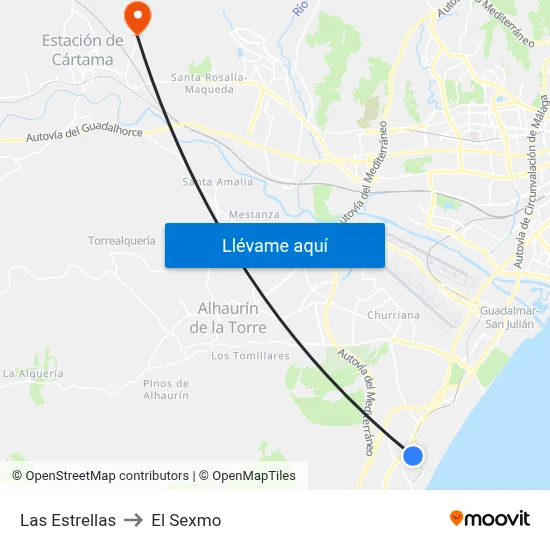 Las Estrellas to El Sexmo map