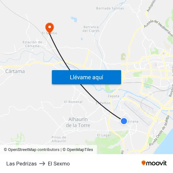 Las Pedrizas to El Sexmo map