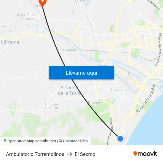 Ambulatorio Torremolinos to El Sexmo map