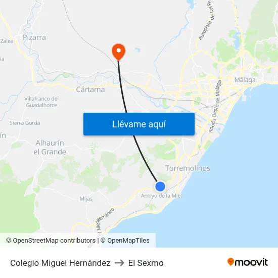 Colegio Miguel Hernández to El Sexmo map