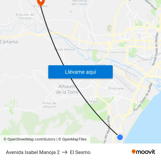 Avenida Isabel Manoja 2 to El Sexmo map