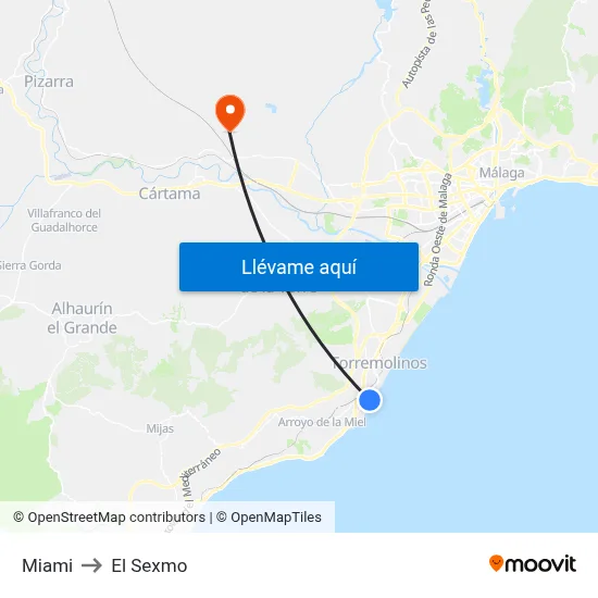 Miami to El Sexmo map