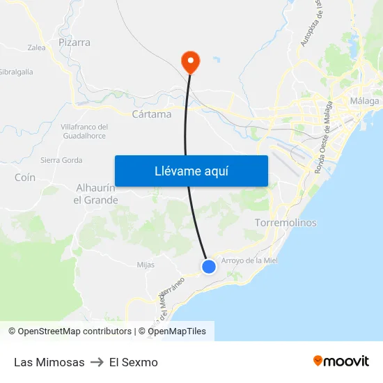 Las Mimosas to El Sexmo map