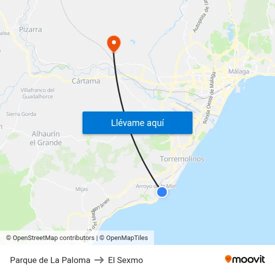 Parque de La Paloma to El Sexmo map