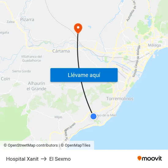 Hospital Xanit to El Sexmo map