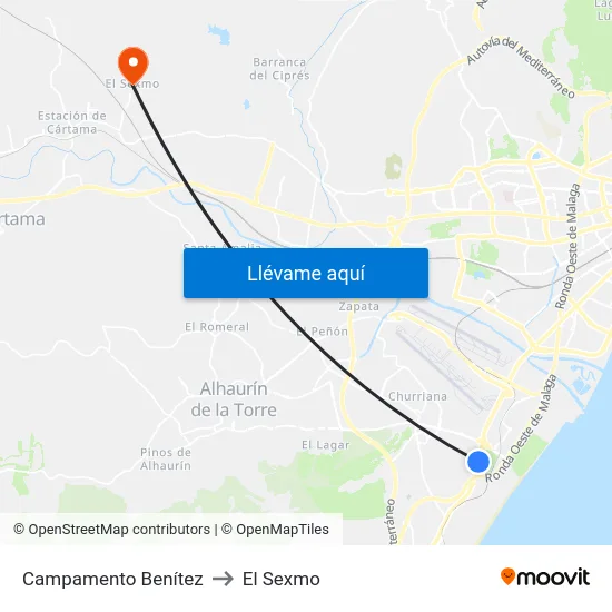 Campamento Benítez to El Sexmo map