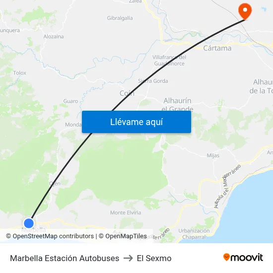 Marbella Estación Autobuses to El Sexmo map