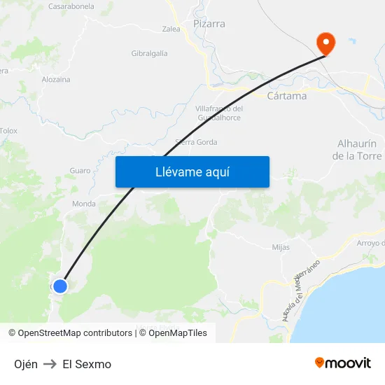 Ojén to El Sexmo map