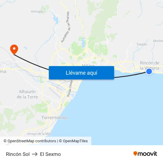 Rincón Sol to El Sexmo map