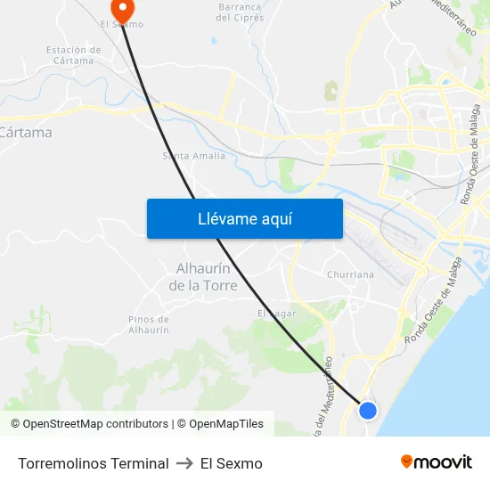 Torremolinos Terminal to El Sexmo map