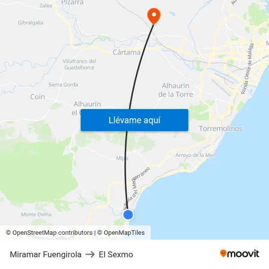 Miramar Fuengirola to El Sexmo map
